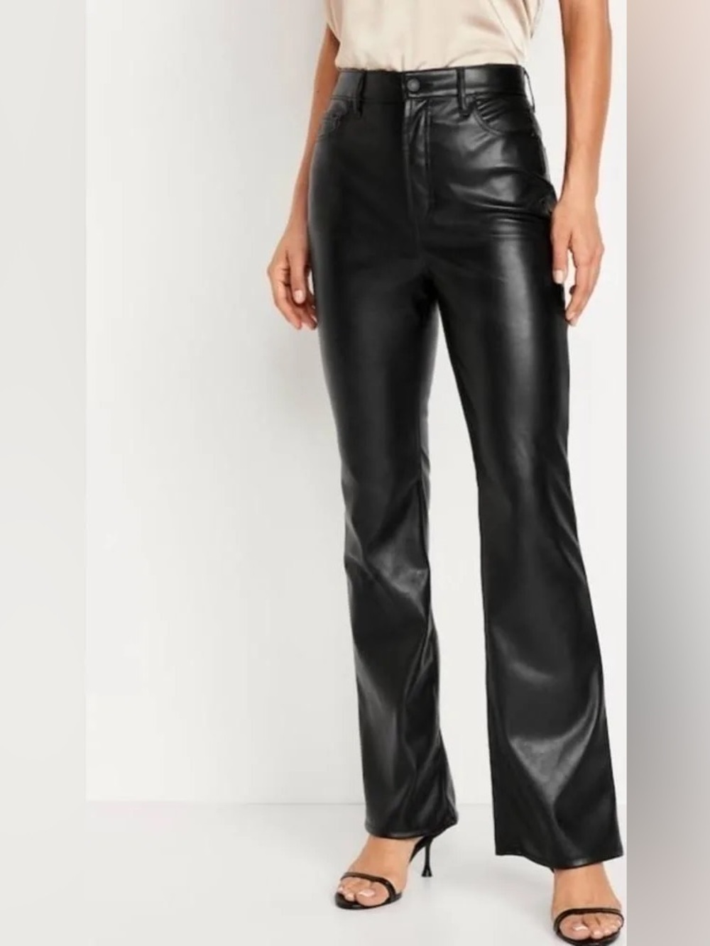 Black Flare Full-Length Faux Leather Pants